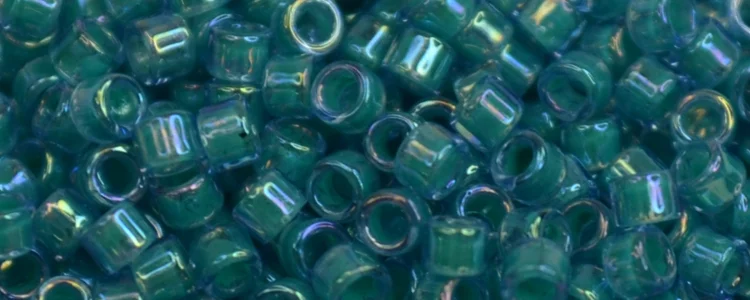 (image for) TOHO Aiko Precision Cylinder Bead. Teal Lined Dark Aqua Rainbow TB-1834