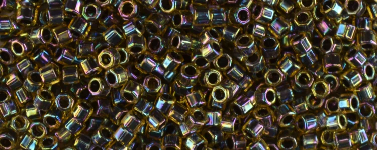 (image for) TOHO Aiko Hexagon Precision Cylinder Bead. Black Lined Topaz Rainbow TBC-245