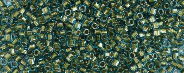 (image for) TOHO Aiko Hexagon Precision Cylinder Bead. Metallic Green Lined Aqua TBC-284