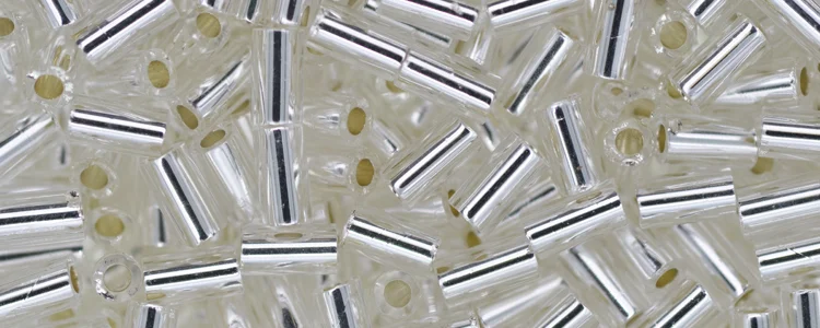 (image for) TOHO Size 1 Bugle Bead. 3mm Length-Crystal Silver Lined