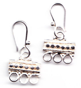 Bali Silver Earwire - 3 Loop Chandelier Earrings * One Set