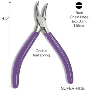 Bent Chain Nose Pliers With Spring, 115mm Length, Purple Handle