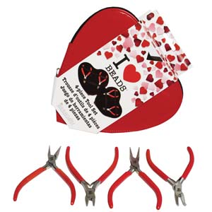Heart Shaped Case with Four Piece Plier Set " I Love Beading Set"