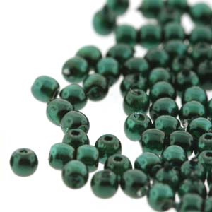 Czech Glass 2mm Round-Glass Pearls, Deep Emerald * 150 Bead Strand