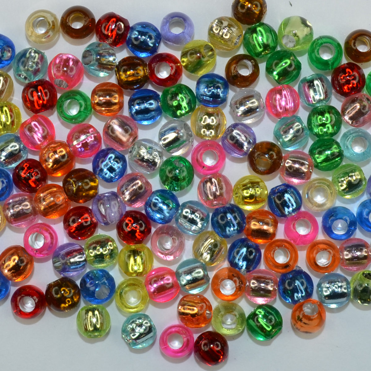Plastic Bead - 6 mm Round Beads - Silver Lined Multi Color Mix * Approximately 100 Beads