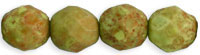 (image for) Czech 8mm Fire Polish Round - Pea Green Opaque Stone Picasso