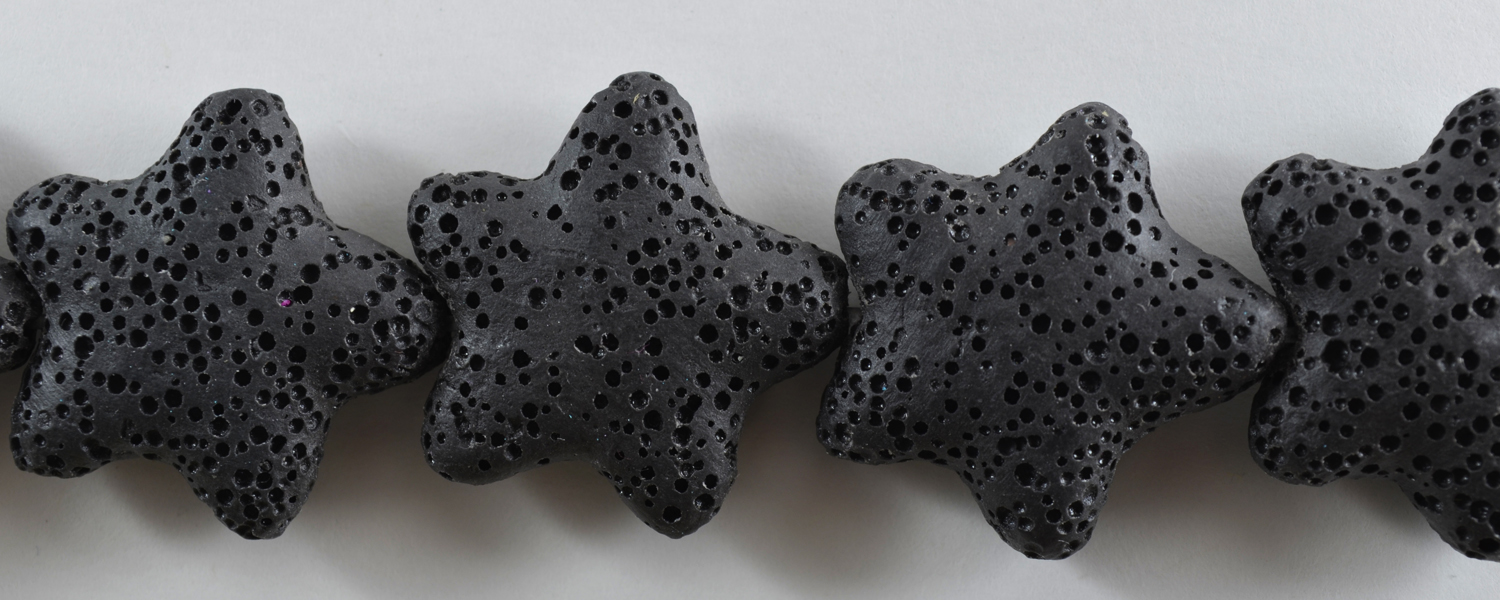 Lava Stone Beads, Rounded Star Small - Black