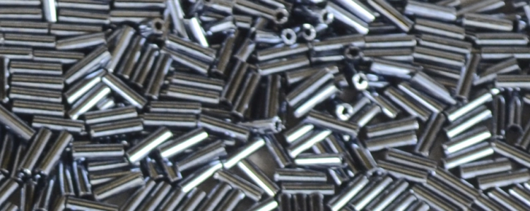 (image for) TOHO Size 2 Bugle Bead. 6mm Length-Hematite Metallic. 100 Gram Bag