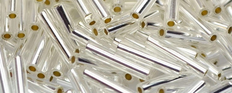 (image for) TOHO Size 2 Bugle Bead. 6mm Length-Crystal Silver Lined. 100 Gram Bag
