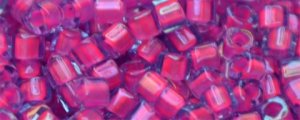 TOHO 2mm Cube Shape Seed Beads-Dark Pink Lined Aqua Transparent (image for) TOHO 2mm Cube Shape Seed Beads-Dark Pink Lined Aqua Transparent