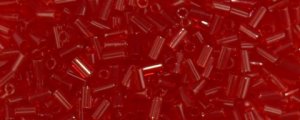 (image for) TOHO Size 1 Bugle Bead. 3mm Length-Ruby Transparent. 100 Gram Bag