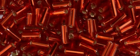 (image for) TOHO Size #1.5 Bugle Beads, (4.5mm Length) Ruby Silver Lined