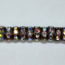 (image for) 4mm Ant. Copper Plate Rhinestone Rondelle - Crystal AB - 100 pk