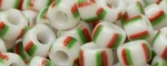(image for) TOHO Size 8/o Round Seed Bead-Green/Red/White Stripe. 8TL3-105-500