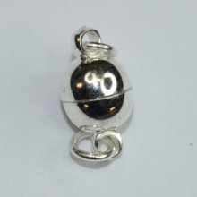 (image for) Silver Plated Brass-6mm Magnetic Clasp-Round w/ 2 Rings-50pk