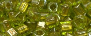 TOHO 3 mm Cube-Bronze Lined Peridot (image for) TOHO 3 mm Cube-Bronze Lined Peridot