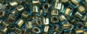 TOHO 2mm Cube Shape Seed Beads-Bronze Lined Aqua (image for) TOHO 2mm Cube Shape Seed Beads-Bronze Lined Aqua