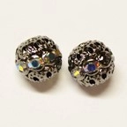 (image for) 10mm Rhinestone Round-Gunmetal/Crystal AB-100pk