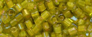 TOHO 2mm Cube Shape Seed Beads-Pink Lined Light Lime (image for) TOHO 2mm Cube Shape Seed Beads-Pink Lined Light Lime