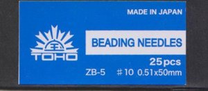 TOHO Beading Needle #10 (0.51x50mm) #ZB-5-5 packs of 25pc (image for) TOHO Beading Needle #10 (0.51x50mm) #ZB-5-5 packs of 25pc