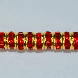 (image for) 4mm Gold Plate Rhinestone Rondelle - Light Siam - 100 pack