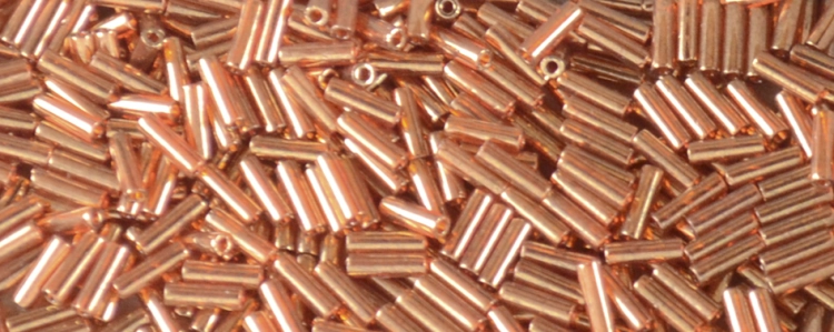 (image for) TOHO Size 2 Bugle Bead. 6mm Length-Dark Hyacinth Gold Luster. 100 Gram Bag