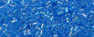 (image for) TOHO Size 1/2 Bugle Bead. 2mm Length-Aqua Transparent Rainbow. 100 Gram Bag