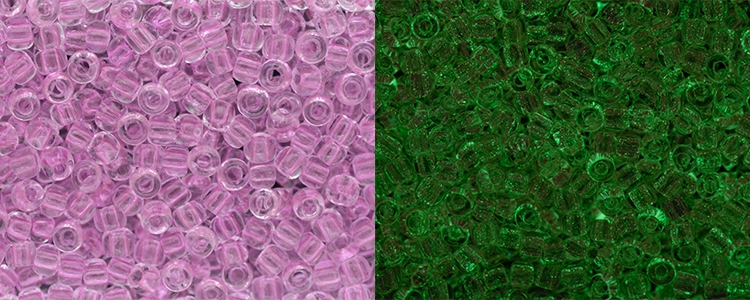 (image for) TOHO 11/o Round Seed Bead-Glow in the Dark. Dark Pink / Bright Green. 11T2724-100