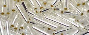 TOHO Size 2 Bugle Bead. 6mm Length-Crystal Silver Lined. 100 Gram Bag (image for) TOHO Size 2 Bugle Bead. 6mm Length-Crystal Silver Lined. 100 Gram Bag