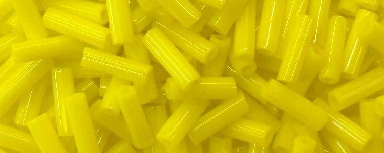 (image for) TOHO Size #2 Bugle Bead, 6mm Length. Yellow Opaque. 100 Gram Bag