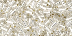 (image for) TOHO Size 1 Bugle Bead. 3mm Length-Crystal Silver Lined. 100 Gram Bag