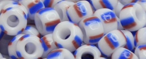 (image for) TOHO Size 8/o Round Seed Bead-Red/Blue/White Stripe. 8TL3-106-100