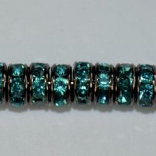 (image for) 4mm Gunmetal Plate Rhinestone Rondelle - Aqua - 100 pack