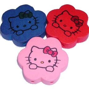 (image for) Two-Hole Wood Kitty Beads-Multi Color