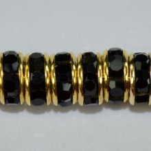 (image for) 6mm Gold Plate Rhinestone Rondelle-Jet Crystal - 100 pack