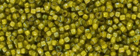 (image for) TOHO Size 15/o Round Seed Bead-Yellow Lined Light Olive Rainbow #15T246-100
