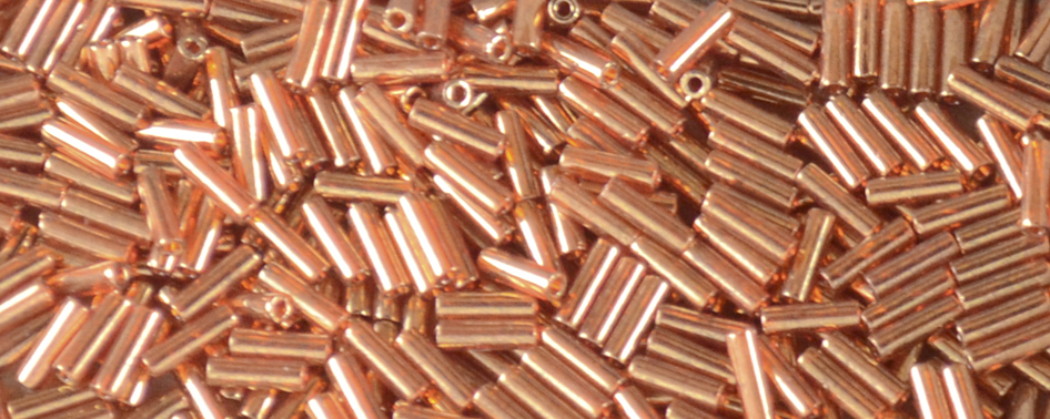 (image for) TOHO Size 2 Bugle Bead. 6mm Length-Dark Hyacinth Gold Luster. 100 Gram Bag